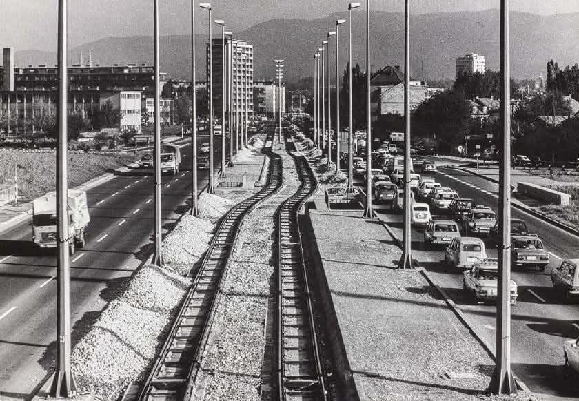 Avenija Marina Držića, gradnja nove tramvajske pruge prema Novom Zagrebu 1978.-1979. godine (Foto Mirko Prišlin)